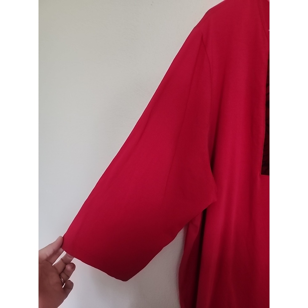 Catherines Red Knit Blouse Burnout Black Velvet Neckline 3/4 Sz 2X 22/24 W Tunic - Picture 4 of 12